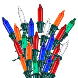 Mudder 100 Count Christmas Tree Lights Replacement Bulbs Mini Incandescent Christmas Lights 2.5v 0.425 Watt Warm Prelit Xmas Tree Decoration(Green Base with and Colorful Bulb)