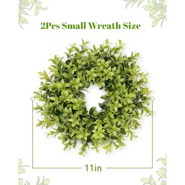 DDHS 2 Packs Small Boxwood Wreaths for Front Doors, 11" Mini Green Leaves Wreath, Spring Summer Small Wreaths for Indoor Outdoor Kitchen Wall Window Table Wedding Home Farmhouse Decor