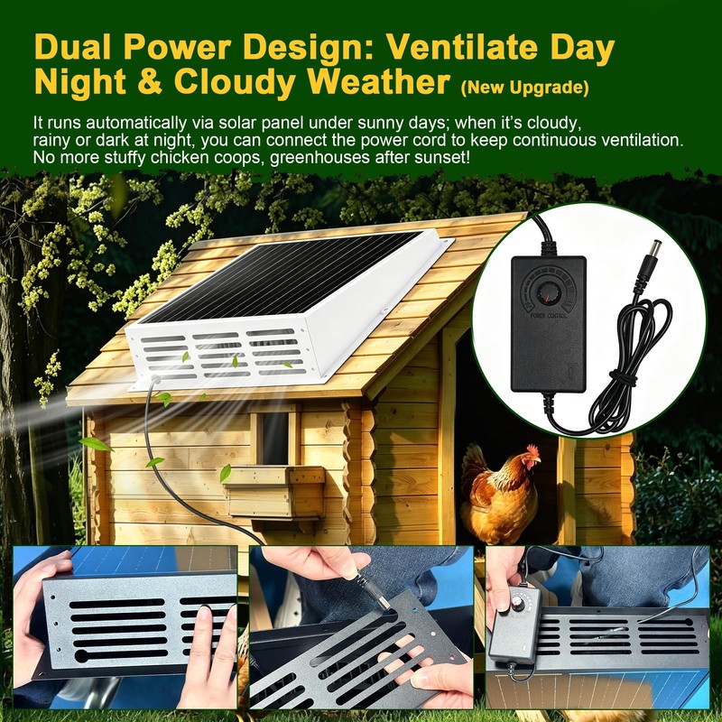 25W Solar Exhaust Fan for Chicken Coop with Power Adapter