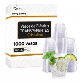 Berry Bloom 1000 Vasos Desechables De Plástico Tipo Cristal, 9 Oz (266 ml) Vasos Elegantes para Fiestas, Bodas, Postre, Cócteles, Vino