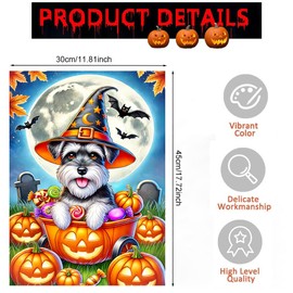 Spooky Skeleton Dog with Pumpkins Garden Flag 12x18 Inch Fall Outdoor Decoration