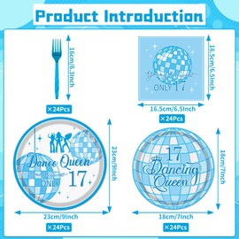 Aposwow 17 Birthday Decorations Supplies for Girls, 96PCS Dancing Young and Sweet Only 17 Queen Tableware, Disposable Paper Plates Napkins Set (Serve 24 Guests)