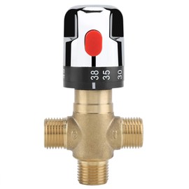 G1 / 2“（DN15） Thermostatic Mixing Valve,Hot Cold Water Brass Adjustable Blending Valve with Safety Switch,Heat Resistant Water Temperature Pipe,for Wash Basin Bidet Shower(2.4×1.5in)