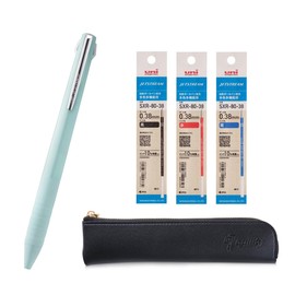Jetstream Slim Compact 0.38mm 3 Colors Ballpoint Pen (Black, Red, Blue) Mint Green Body + Refills, qullity original Black slim pen case