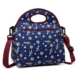 Kasqo Lunch Bag for Boys, Neoprene Insulated 8.7L Kids Lunch Tote Children’s Lunch Box with Front Pocket and Detachable Adjustable Shoulder Strap in Unique Astronaut
