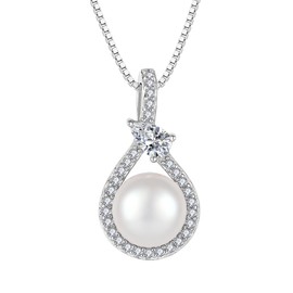 STARCHENIE Freshwater Cultured Pearl Pendant Necklace 925 Sterling Silver Jewelry for Women (Silver)