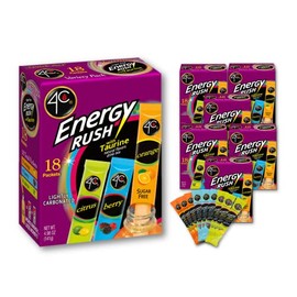 4C Energy Rush Stix, Variety 6 Pack, 18 Count, Single Serve Water Flavoring Packets, Sugar Free with Taurine, On the Go Bundle