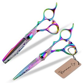 Tijeras de Peluqueria, Tijeras para Cortar Cabello Profesional, Set 2 Tijeras Barbero o Estilista con Estuche 6 pulgadas 15cm. Acero Japonés 440C. 26R Tornasol