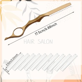 vesaneae Hair Thinning Razor Set, Professional Hair Styling Thinning Razor, Hair Cutting Texturing Razor with 10 Pcs Replacement Spare Blades for Salon Home (Gold)