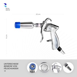 BenBow Classic Blow Gun with Venturi Nozzle and Protective Cap, Compressed Air Gun for Quick Drying and Blowing, Air Blow Gun with Aluminium Housing, Includes Adapter