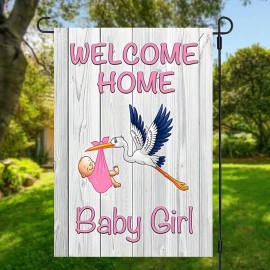 Unbranded Welcome Home Baby Girl Garden Flag Baby Shower Birth Announcement Family Party