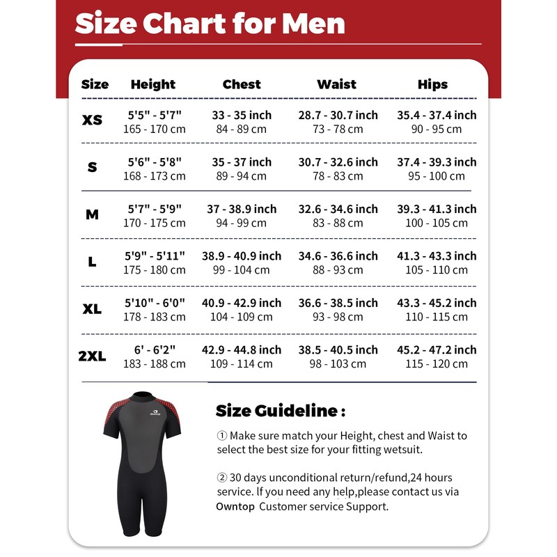 Owntop Mens Wetsuit Shorty 3mm Neoprene Wet Suit for Diving