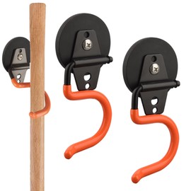 MUTUACTOR Magnetic Broom Holder,Non-Slip Garage Storage Hooks Heavy Duty,Strong Metal Hooks Magnetic Tools Holder for Snow Shovels Garage Racks Garden Hoes in Garden Warehouse(2Pack,Orange)