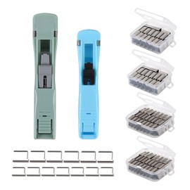 YUXUAN 2 Piece (Large and Small) Push Stapler Set Portable Fastener Clip and 160 Piece Reusable Clip Ideal for Additional Stapling at Home, School, Office, Kitchen and More