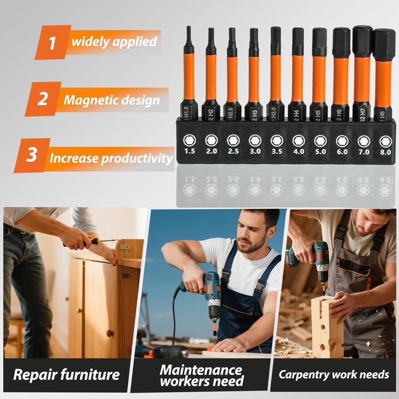 XIYING Allen Key Drill Bit Set, 10 Pcs (1.5mm-8mm) Hex