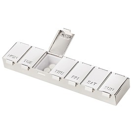 EDZARD 7 Day Pill Box (15 x 3 cm) Silver-Plated - Pill Box, Medicine Box with 7 Compartments - Box for On the Go - Pill Box for On the Go with Mirror - Medicine Box, Medicine Storage