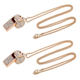 Gosknor 2uds Silbato Metal con Diamantes de Imitación, Silbatos Cristal Dorado con Cadena Dorada Sonido Brillante Fuerte y Nítido Silbato Deportivo para Árbitros Profesores Árbitros ​​Regalo