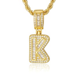 Gold Initial Necklace for Women 18k Gold Plated Inlay Cubic Zircon Iced Out Letter Pendant Name Necklaces Hip Hop Jewelry (K)