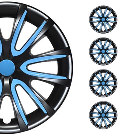 OMAC - Black with Blue Hub Caps 16 Inch Set of 4, Tapas para Rines 16, Premium Wheel Covers 16 Inch, R16 Rim Cover Set, Snap On Durable Car Replacement Exterior Accessories