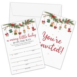 patcate Winter Baby Shower Invitations for Boy Girl, Baby It's Cold Outside, 25 Gender Reveal Party Invitations with Envelops, Christmas Tree Santa Winter Party Favors Decor-A09