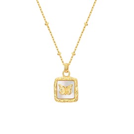 THOKUNA 18K Gold Plated Dainty Butterfly Necklaces for Women Trendy Cute Mother of Pearl Shell Square Pendant Necklace, Jewelry Rose Box Necklace Gifts for Her Woman Wife Mom