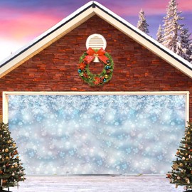 Winter Christmas Garage Door Cover Banner Decorations Backdrop,Blue Snowflake Holiday Garage Door Cover Banner,Blue Glitter Snowflake 2 Car Garage Door Cover Banner Outdoor Holiday Decorations 7x16ft