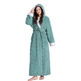 Skilydia Long Robes for Women with Hoodie,Womens Soft Fleece Robes/Bathroes Floor Length (Green, X-Large)…