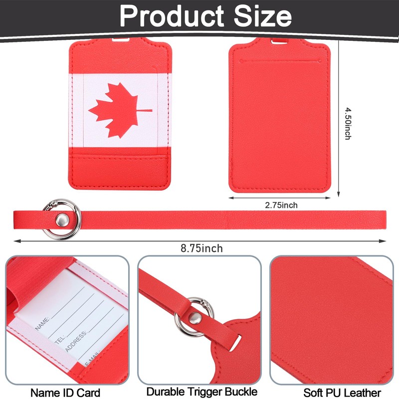 4 Pack Canadian Flag Luggage Tags, Anyos PU Leather Travel