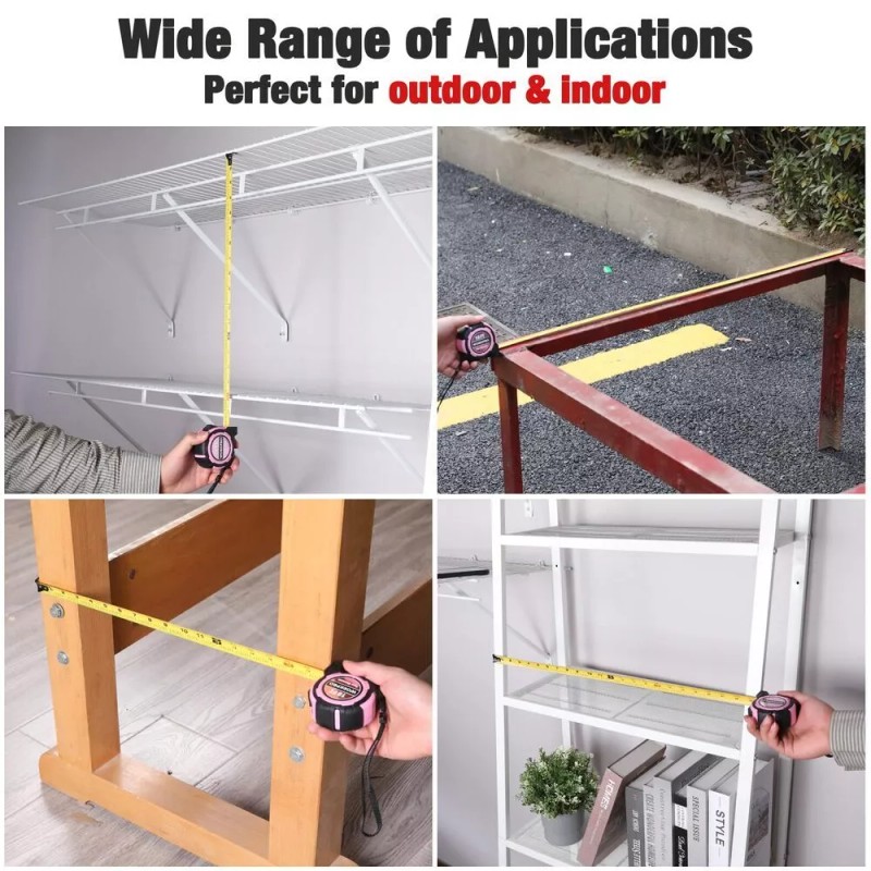 WORKPRO 25FT Pink Tape Measure 1/8 Fractions Easy Read Measuring