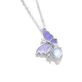 Zeshimb Boho Purple Crystal Butterfly Choker Necklace Simple Butterfly Insect Pendant Necklace Dainty Birthstone Butterfly Chain Necklace Jewelry for Women