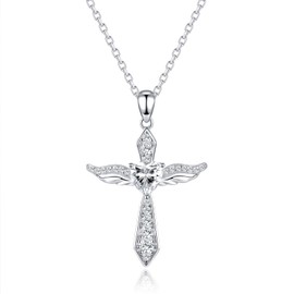 Lovans 925 Sterling Silver Cross Necklace for Women, Dainty Cross Pendant Necklace Cubic Zirconia Silver Heart Necklace Trendy Fashion Faith Cross Jewelry