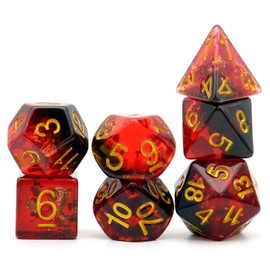PJOY Red and Black Resin Dice Set DND Dice with Gold Flakes Polyhedral Dice D&D Dungeons and Dragons DND Gifts