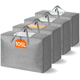 Lifewit 105L Comforter Storage Bag, 4 Pack Folable Storage Bins with Lids for Quilt, Duvet, Extra Large Bedding Storage Bags with Zippers and Handles, Clothes Organizers and Storage with Clear Window