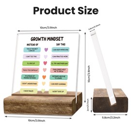 Papiailove Growth Mindset Desk Decor Sign, Mental Health Therapy Office Motivational Desk Decor Gifts, Positive Affirmations Gift for School Psychology Office Classroom, Acrylic Clear Desk Decor Sign