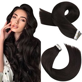 Moresoo Tape in Human Hair Extensions Brown Tape in Hair Extensions Real Human Hair Darkest Brown Tape in Extensions Human Hair Real Hair Extensions Glue in 20 Inch #2 20pcs 50g