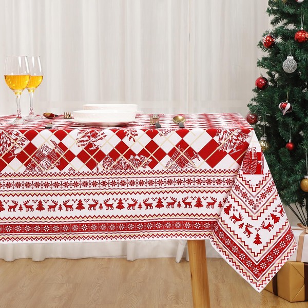 CAROMIO Christmas Tablecloth Warerproof Table Linen Wipeclean Xmas Table Cloth