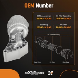 maXpeedingrods Oil Filter Complete Assembly for Hyundai Genesis 2015-2016, Genesis G80 2017-2020, Palisade 2020-2024, for Kia Sorento 19-20 Sedona 19-21 Cadenza 17-20 Telluride 20-24 263003LAA0