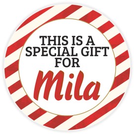This is a Gift for Mila - Circle Sticker Decal 3 Inch - Candy Cane Merry Christmas Gift Tag Present Tree Holiday Custom Name Santa Claus
