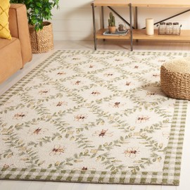SAFAVIEH Chelsea Collection Accent Rug - 3'9" x 5'9", Ivory & Green, Hand-Hooked French Country Wool, Ideal for High Traffic Areas in Entryway, Living Room, Bedroom (HK55A)