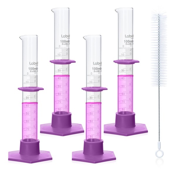 Labvida Measuring Cylinder Set, 100ml Borosilicate Glass Cylinders with Plastic