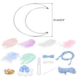 PATIKIL DIY Dream Catcher, Moon Making Dream Catcher Supplies Handmade Dream Catcher Kit Feather Pompom Beads for Wall Hanging Ornament Decor Craft, Blue