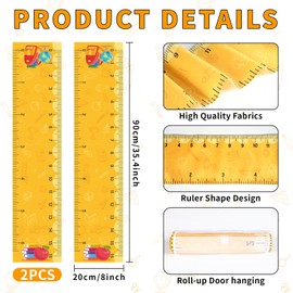 QOUBAI 2 PCS Ruler Classroom Door Window Cover Ruler Shaped Door Curtain Classroom Decor Blackout Lockdown Shades Glass Window Covering Darkening Blackout Roller Shades Room Back to School Supplies