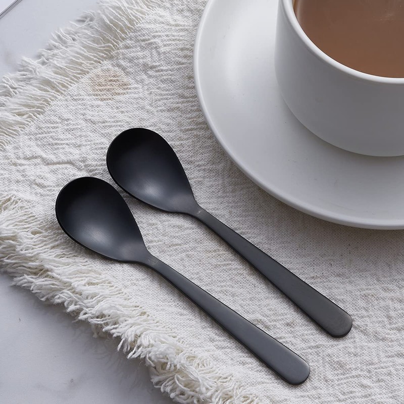 FULLYWARE Demitasse Espresso Spoon, Matte Black, Stainless Steel, Satin Coffee