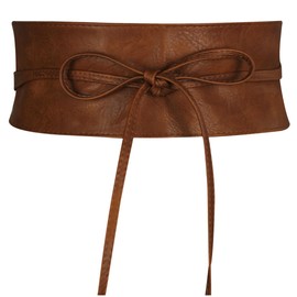 Frentree Women’s Wide Wrap Belt, Obi Lace Up Waist Belt, Tie Belt - camel