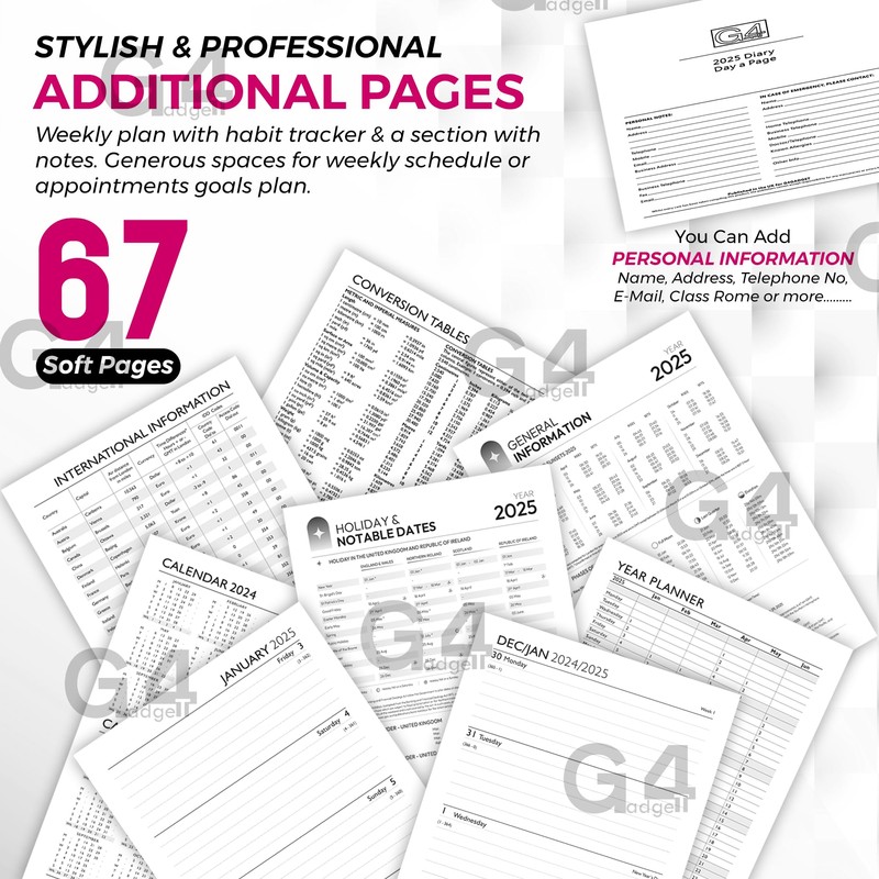 G4GADGET 2025 A4 Week To View Pink Diary Week On