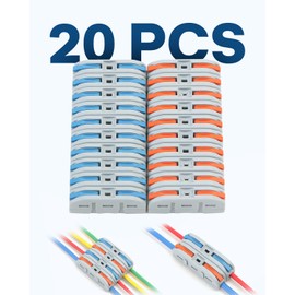20 PCS Eugiichr Lever Wire Connectors - Quick Connect Professional Electrical Compact Push-in Terminal Splicing Kit for Various Circuits Inline Splices (1-in/1-out), AWG 28-12