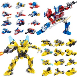 24 Packs Party Favors for Kids, Transform Robot Building Blocks, 12-in-1 Mech Building Set, Transforming Toy for Birthday Classroom Valentines DIY Puzzle Robot Kit Stem Toy Gifts for Boys and Girls