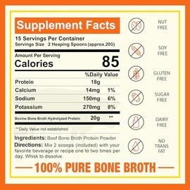Zammex- “Polvo de Proteína de Caldo de Hueso de Carne 100% Alimentada con Hierba, Proteína 20G, Péptidos de Colágeno Hidrolizado Tipo 1&3,