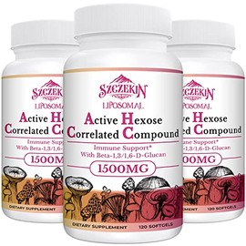 Suplemento correlacionado de hexosa activa liposomal de 1500 mg, 360 geles blandos beta-glucanos con extracto de hongos naturales, sistema inmunológic