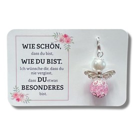 Schutzengel Schlüsselanhänger Besondere Menschen Geschenk Freundin Kollegin Geburtstag Perlenengel Kärtchen Glücksbringer Mutmacher (Rosa)